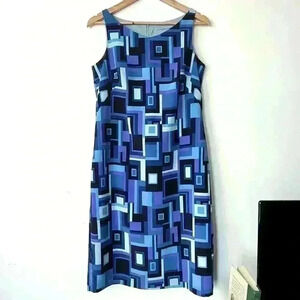 Vintage Allure 90s Blue  Purple Abstract Eclectic Sleeveless Unique Dress 8